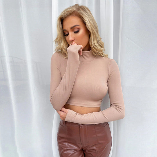 Blusa Elegante Escote Espalda Descubierta Cuello Alto Ajustada