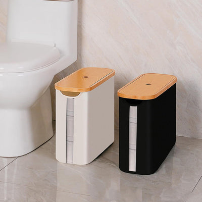 Canasta de Almacenamiento con Tapa de Bambú y Rollo de Papel Transparente