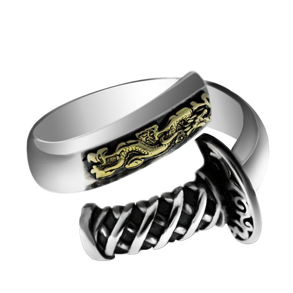 Anillo Samurai Plata Tailandesa Estilo Vintage Distressed para Hombre