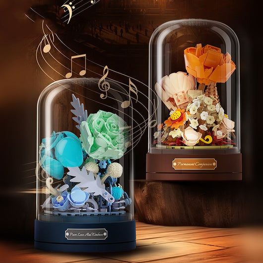 Caja de Música Flores con Bloques Constructores - Regalo Día de Enamorados