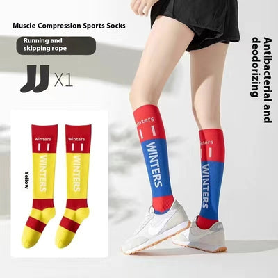 Medias de Compresión Deportiva Infantil con Diseño Patchwork de Contraste - Image 7