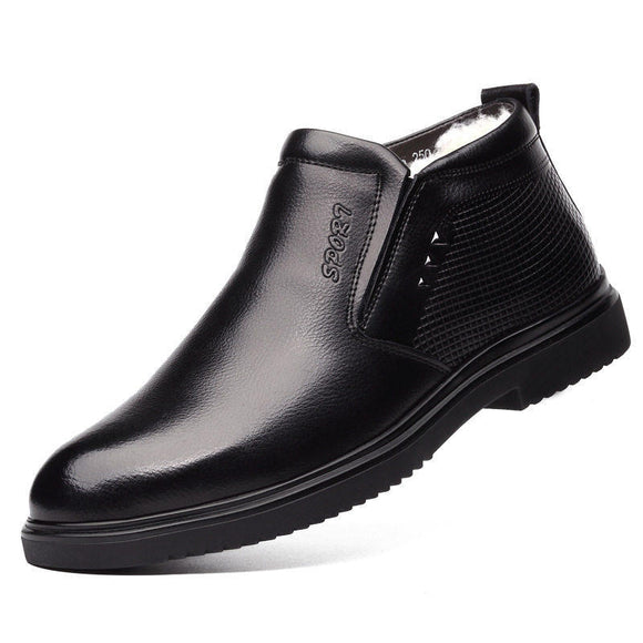 Zapatos de Cuero para Hombre Invierno Cálidos con Forro de Lana - Antideslizantes para Padres y Adultos Mayores