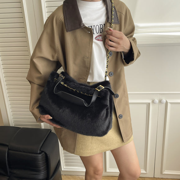 Bolsa de Hombro Grande con Pelaje para Mujer - Bolso Mensajero de Capacidad Amplia