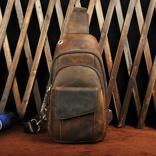 Bolsa Cruzada para Pecho de Cuero Crazy Horse Vintage - Estilo Retro para Hombre - Image 2