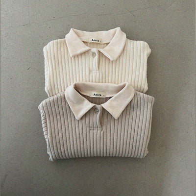 Camisa Infantil Estilo Coreano con Cuello Solapa y Rayas Hundidas - Image 8