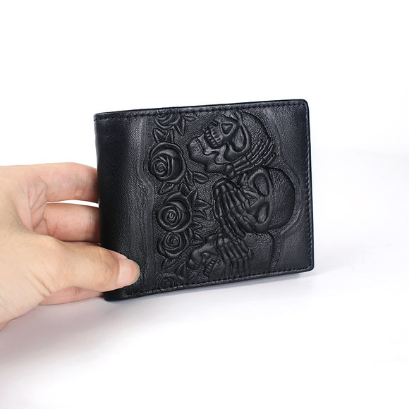 Billetera de Cuero Calavera Rosa para Hombre - Diseño Horizontal y Vertical