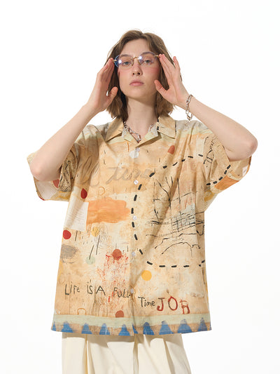 Camisa Suelta Estilo Street Graffiti Pine Manga Corta - Image 2