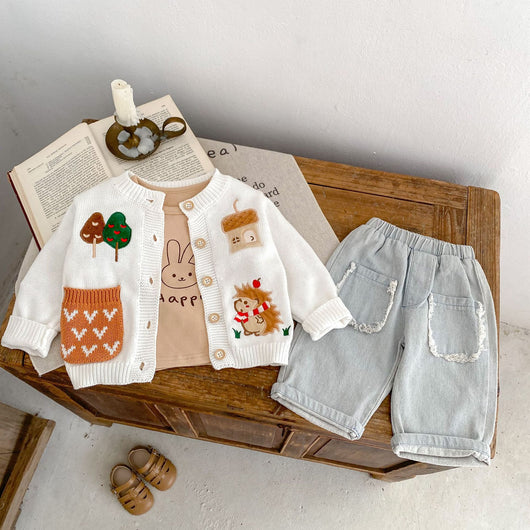Cardigan Infantil de Algodón con Patrón de Dibujos Animados y Bordado - Image 4