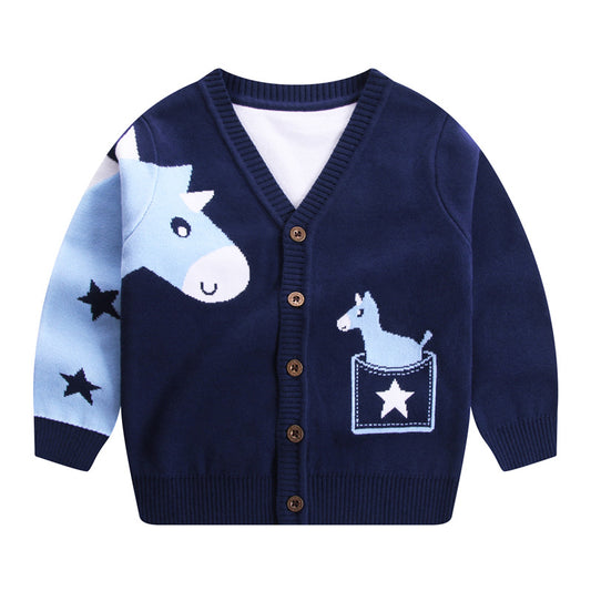 Suéter Infantil Escote V Diseño Cartoon para Otoño