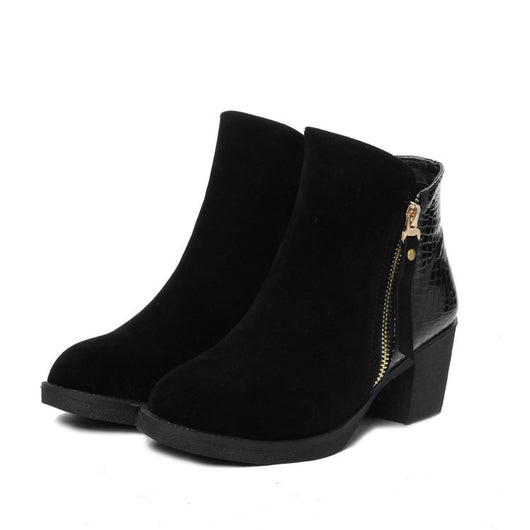 Botas de Cuero Áspero con Tacón Alto y Cierre Lateral - Tallas Grandes para Mujer - Image 2