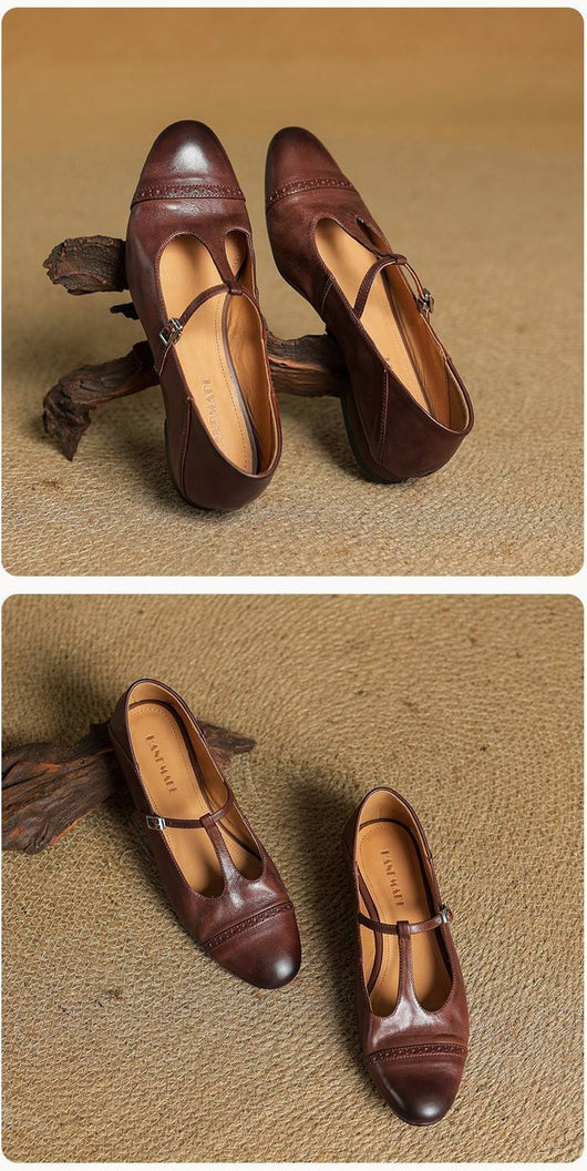 Zapatos Planos de Cuero Genuino con Hebilla T - Punta Redonda - Image 18