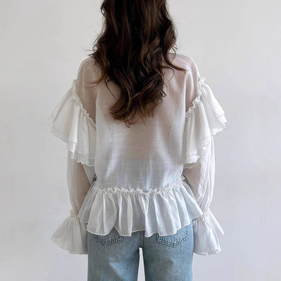 Blusa Elegante Estilo Francés con Cierre de Moño y Manga Larga - Image 2