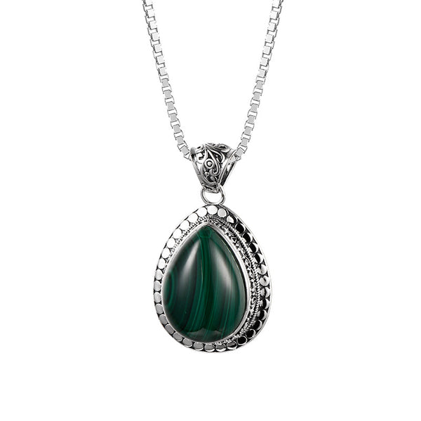 Dije Retro Verde en Plata S925 Forma Gota