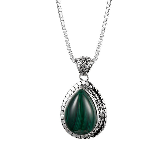 Dije Retro Verde en Plata S925 Forma Gota