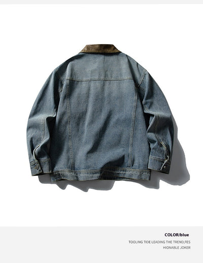 Chaqueta Denim Retro con Bolsillos Múltiples y Solapas en Contraste para Mujer - Image 9
