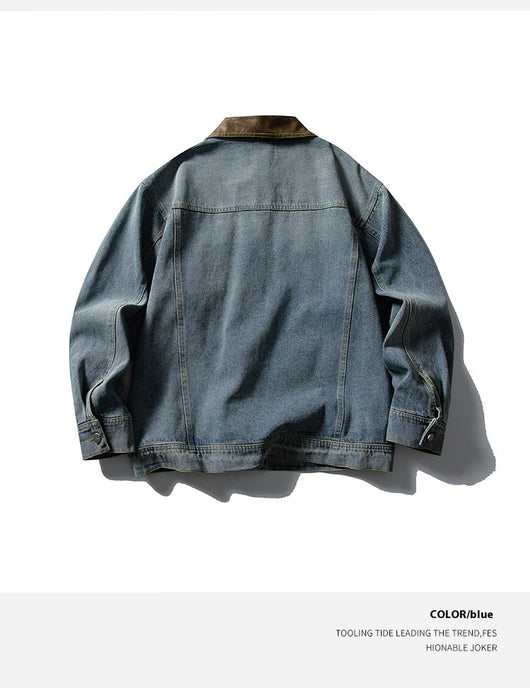 Chaqueta Denim Retro con Bolsillos Múltiples y Solapas en Contraste para Mujer - Image 9