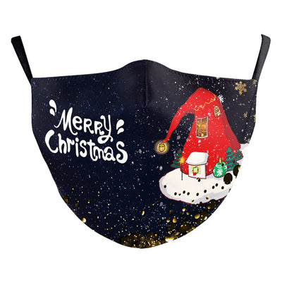 Red dust mask with a cartoon reindeer peeking out, surrounded by white snowflakes and sparkling stars. - Image 19