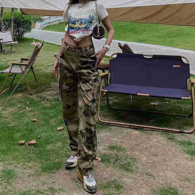 Pantalones Cargo Camuflaje Estilo Militar Vintage Lavado Americano - Image 4
