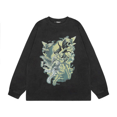 Camiseta Oversize Manga Larga con Estampado Rock Lavado - Image 12