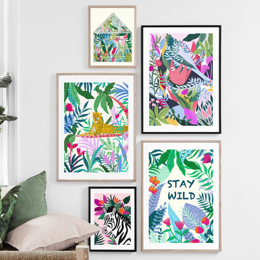 Lienzo de Pared Jungle Tropical con Koala, Tigre, Leopardo y Flores - Image 16