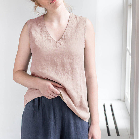 Blusa de Lino Puro Escote V sin Mangas para Mujer - Image 13