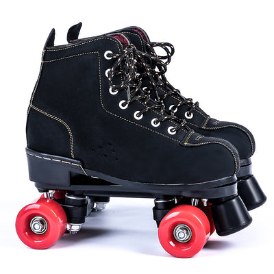 Patines de Cuatro Ruedas en Cuero Negro - Doble Fila - Image 6