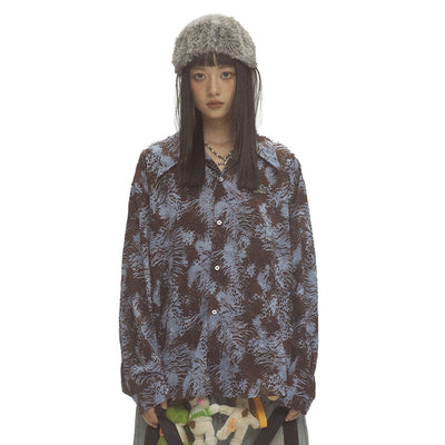 Camisa Suelta de Manga Larga Tie-Dye Tinta para Hombre