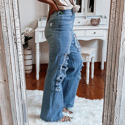 Pantalones Vaqueros Rectos Desgastados con Efecto Usado - Image 4