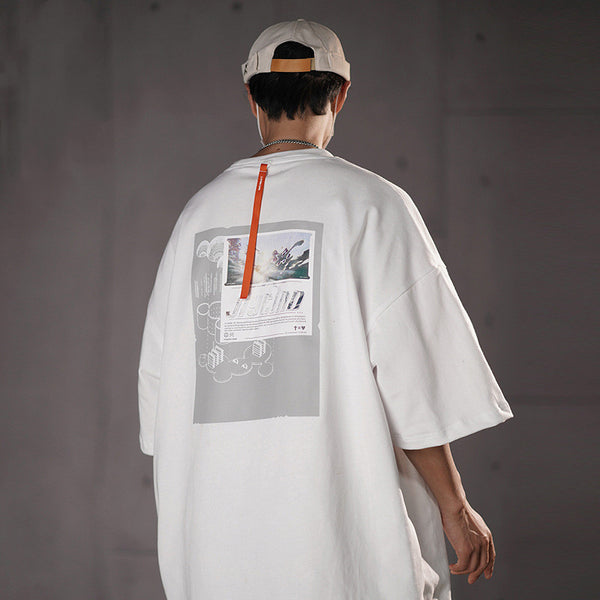 Camiseta Hombre Estampado Retro Cuello Redondo Manga Corta Bolsillo