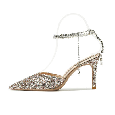 Tacones Altos Elegantes con Cadena de Cristales y Punta Afilada - Image 7