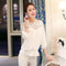 Blusa Suelta Coreana con Encaje y Mangas Tres Cuartos para Mujer
