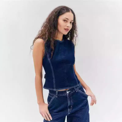 Chaleco Denim Casual sin Mangas Cintura Alta - Image 4