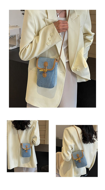 Bolsa Mensajera de Mezclilla Vertical con Botón de Cuerno para Celular Mujer - Image 15