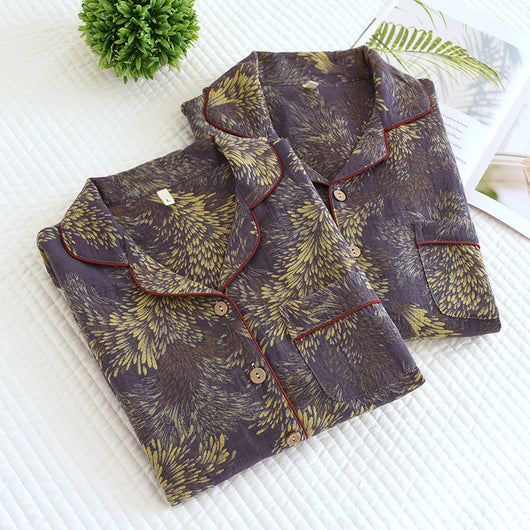Pijama de Algodón Teñido Invierno para Parejas - Manga Larga Versátil - Image 10