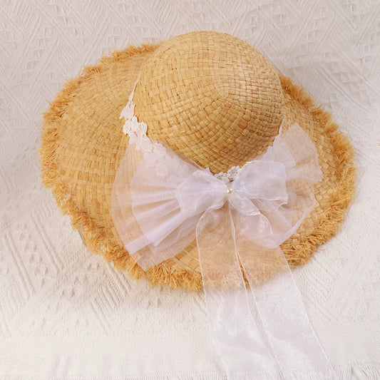 Sombrero de Rafia Ancho con Encaje Bosque y Moño para Mujer Shade - Image 2