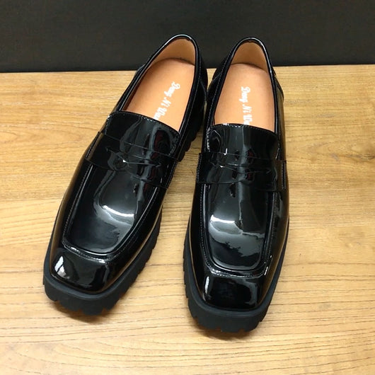 Zapatos Hombre Punta Cuadrada Charol Negro - Estilo Moderno y Versátil - Image 9