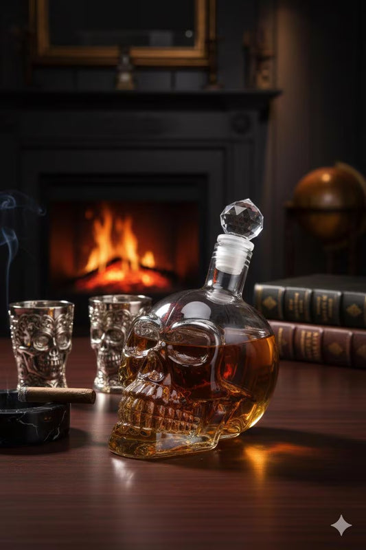 Botella Decantador Calavera de Cristal 350 ml para Whiskey y Licores Premium