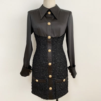 Vestido de Otoño e Invierno con Botones de León y Costuras de Satén - Image 2