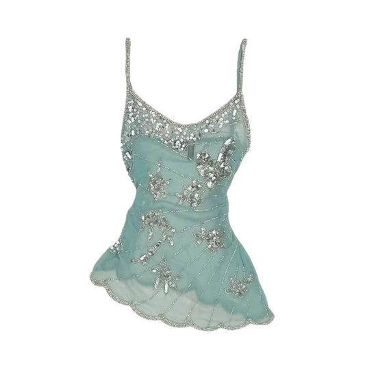 Blusa Camisola Ajustada con Lentejuelas Irregulares y Gasa Versátil - Image 2