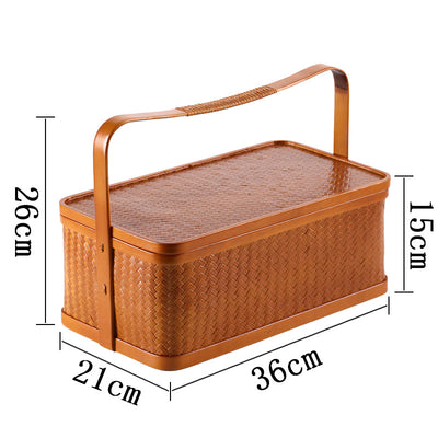 Contenedor Hermético de Bambú Rectangular Doble Capa con Tapa - Caja Portátil para Alimentos y Té - Image 16
