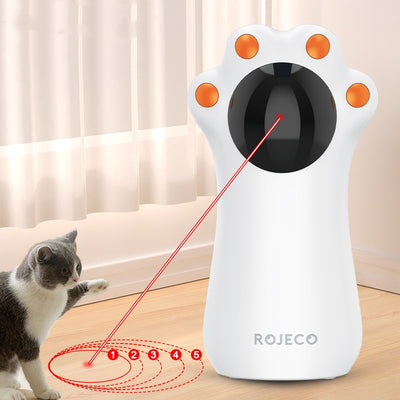 White cat's paw shaped laser toy with orange paw pads and a black laser emitter, labeled "Battery Model."