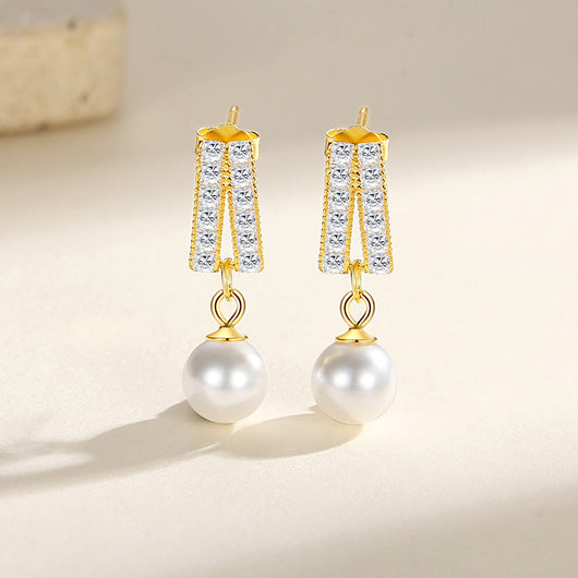 Aretes de Perla Geométrica Diamante - Lujo Asequible Estilo Nicho