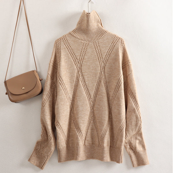 Suéter Cuello Alto Tejido Liso Holgado Casual