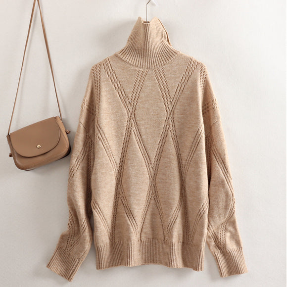 Suéter Cuello Alto Tejido Liso Holgado Casual