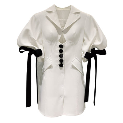 Vestido Blanco con Moño y Mangas Puff Diseño Exclusivo - Image 6