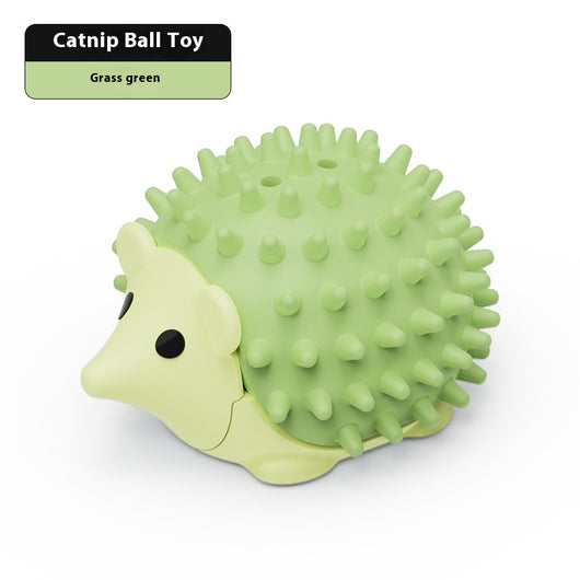 Grass green hedgehog catnip ball toy with a spiky back and smooth face, designed for scratching and play. - Image 6