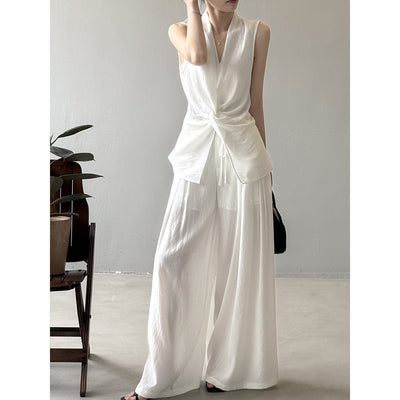 Conjunto Elegante sin Mangas: Blusa Temperamento + Pantalón Ancho Fluido - Image 3