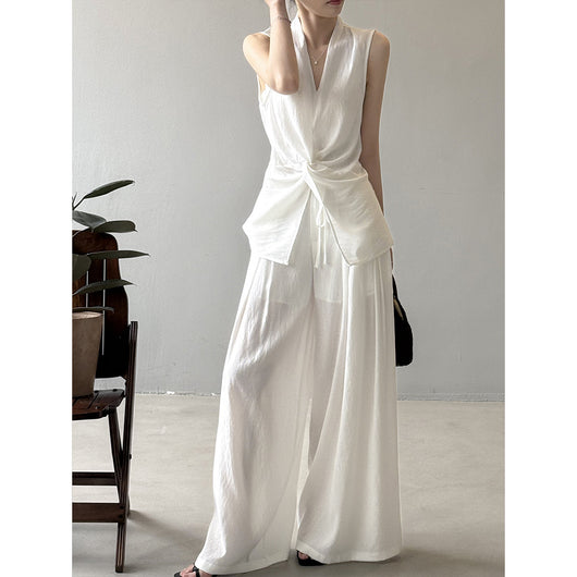 Conjunto Elegante sin Mangas: Blusa Temperamento + Pantalón Ancho Fluido - Image 3