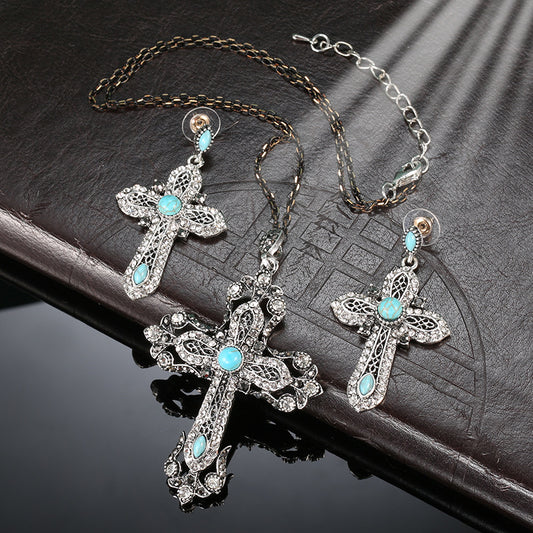 Conjunto de Joyería Retro Turquesa - Collar y Aretes - Image 2