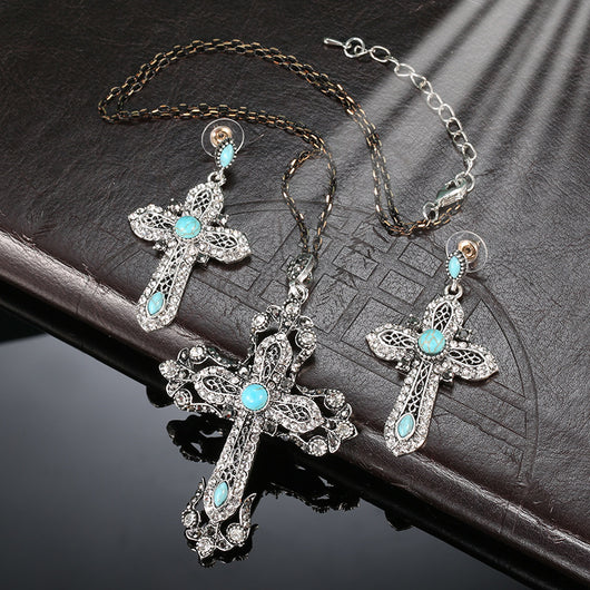 Conjunto de Joyería Retro Turquesa - Collar y Aretes - Image 2